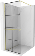 Mexen Kioto+ staklena pregrada za tuširanje s policom Walk-in 70 x 200 cm, crna rešetka, zlatna brušena - 800-070-121-55-77