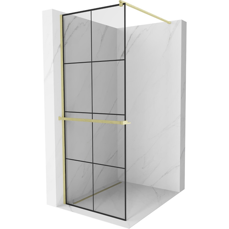 Mexen Kioto+ dušinurk riiuliga Walk-in 90 x 200 cm, must ruudustus, kuldne harjatud - 800-090-121-55-77