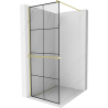 Mexen Kioto+ pared de ducha con estante Walk-in 90 x 200 cm, rejilla negra, dorada cepillada - 800-090-121-55-77