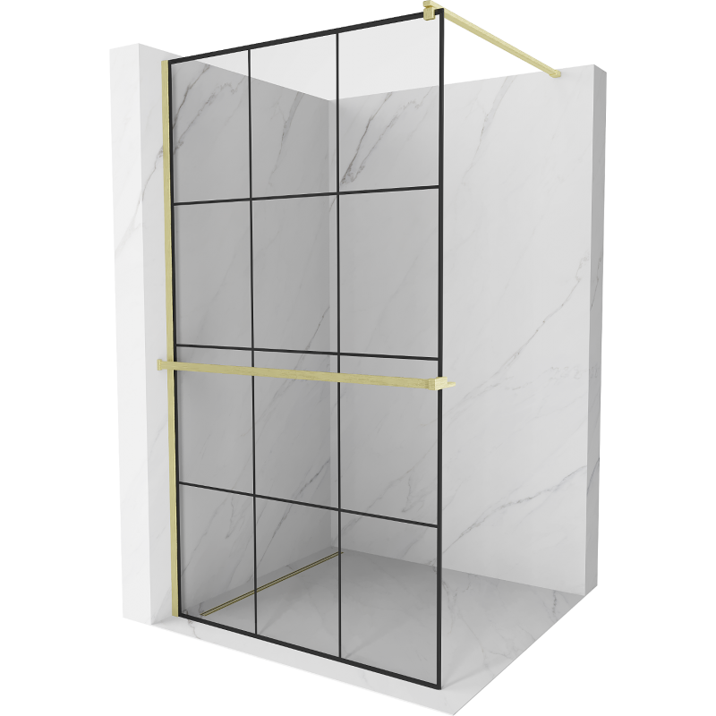 Mexen Kioto+ Walk-in Shower Wall with Shelf 100 x 200 cm, Black Pattern, Brushed Gold - 800-100-121-55-77
