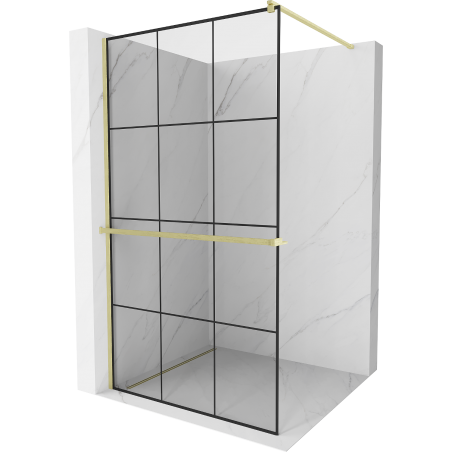Mexen Kioto+ Duschwand mit Ablage Walk-in 100 x 200 cm, schwarzes Gitter, gold gebürstet - 800-100-121-55-77