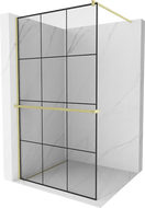 Mexen Kioto+ parete doccia con mensola Walk-in 100 x 200 cm, griglia nera, oro spazzolato - 800-100-121-55-77