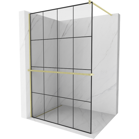 Mexen Kioto+ Walk-in Shower Panel with Shelf 130 x 200 cm, Black Pattern, Brushed Gold - 800-130-121-55-77