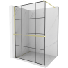 Mexen Kioto+ Walk-in Shower Panel with Shelf 130 x 200 cm, Black Pattern, Brushed Gold - 800-130-121-55-77