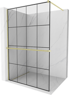 Mexen Kioto+ zidna tuš stijena s policom Walk-in 130 x 200 cm, crna mreža, zlatna četkana - 800-130-121-55-77