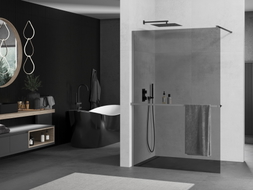 Mexen Kioto+ Tuš stijena s policom Walk-in 120 x 200 cm, grafit, gun metal - 800-120-121-95-40