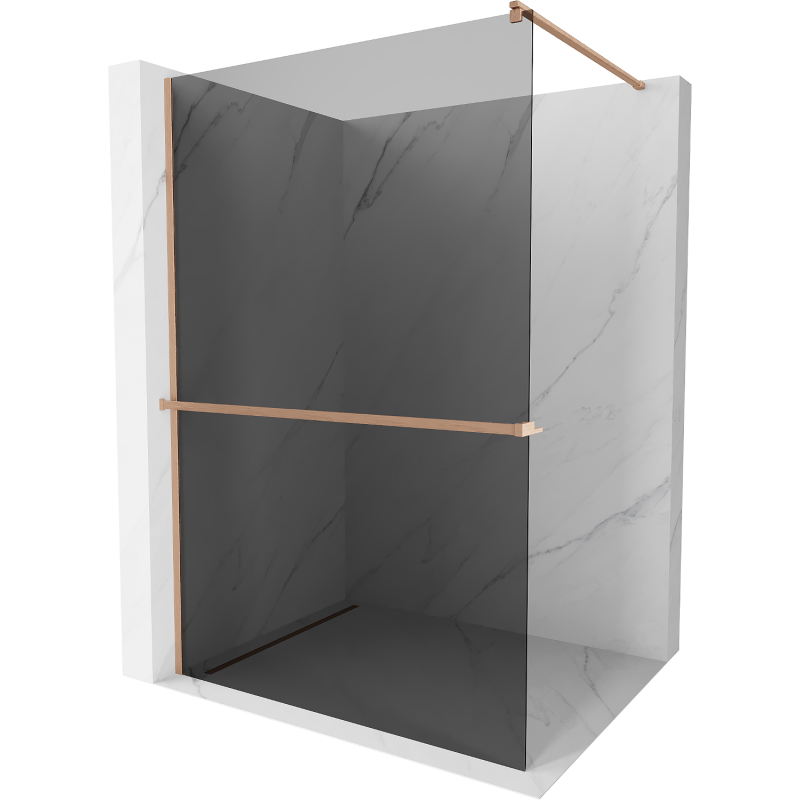 Mexen Kioto+ duschvägg med hylla Walk-in 70 x 200 cm, grafit, borstad koppar - 800-070-121-65-40