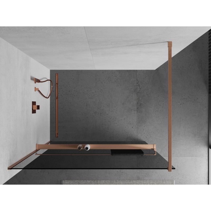 Mexen Kioto+ τοίχος ντους με ράφι Walk-in 100 x 200 cm, γραφίτης, χάλκινο