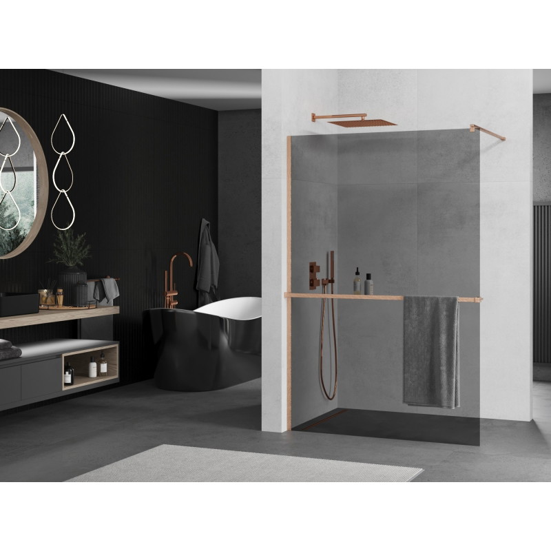 Mexen Kioto+ dušisein riiuliga Walk-in 140 x 200 cm, grafiit, harjatud vask - 800-140-121-65-40