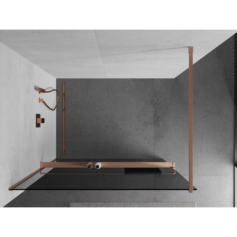 Mexen Kioto+ ścianka prysznicowa z półką Walk-in 140 x 200 cm, grafit, miedź szczotkowana - 800-140-121-65-40