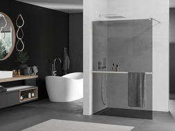 Mexen Kioto+ Walk-in shower wall with shelf 90 x 200 cm, graphite, brushed nickel - 800-090-121-97-40