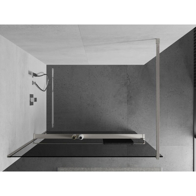 Mexen Kioto+ paroi de douche avec étagère Walk-in 100 x 200 cm, graphite, nickel brossé - 800-100-121-97-40