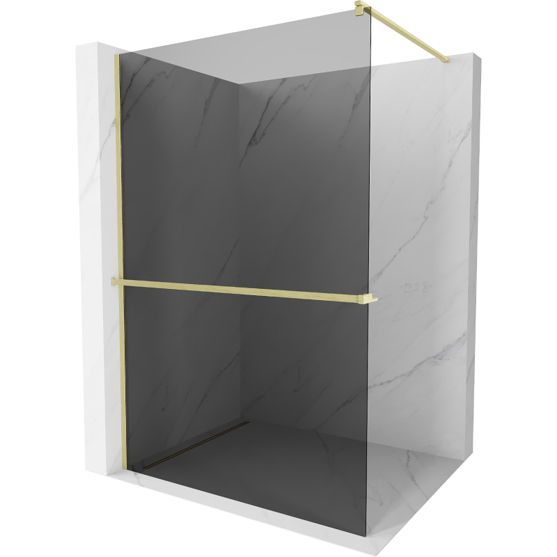 Mexen Kioto+ Duschwand mit Regalfunktion 80 x 200 cm, grafit, gebürstetes Gold - 800-080-121-55-40