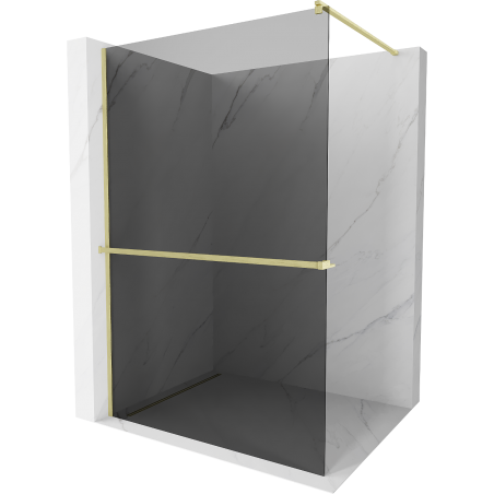 Mexen Kioto+ parete doccia con mensola Walk-in 120 x 200 cm, grafite, oro spazzolato - 800-120-121-55-40