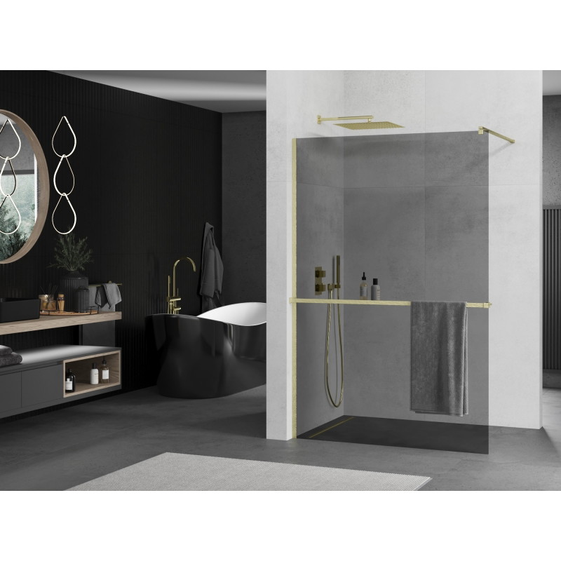Mexen Kioto+ dušisein riiuliga Walk-in 130 x 200 cm, grafiit, kuldne harjatud - 800-130-121-55-40