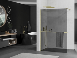 Mexen Kioto+ pannello doccia con ripiano Walk-in 140 x 200 cm, grafite, oro spazzolato - 800-140-121-55-40