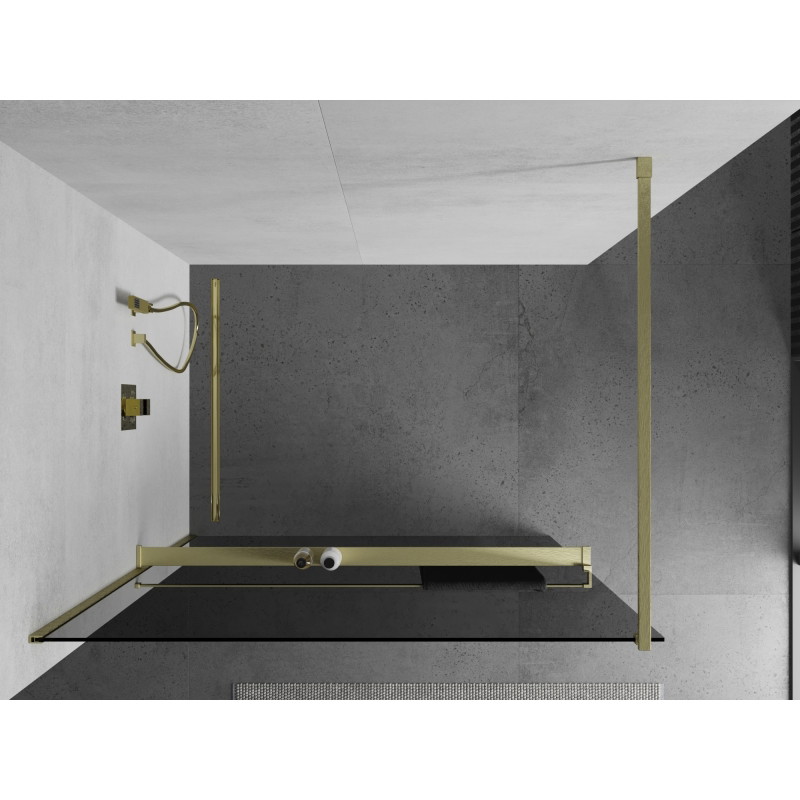 Mexen Kioto+ dušisein riiuliga Walk-in 140 x 200 cm, grafiit, kuldne harjatud - 800-140-121-55-40