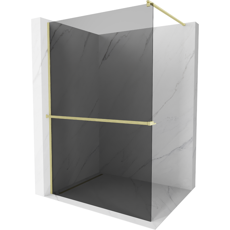 Mexen Kioto+ duschvägg med hylla Walk-in 140 x 200 cm, grafit, borstad guld - 800-140-121-55-40