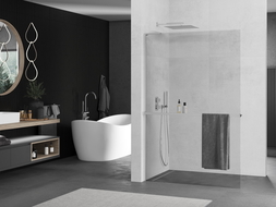 Mexen Kioto+ L Duschwand mit Regalfach Walk-in 85 x 200 cm, transparent, chrom - 800-085-123-01-00
