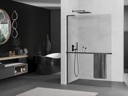 Mexen Kioto+ L ścianka prysznicowa z półką Walk-in 80 x 200 cm, transparent, czarna - 800-080-123-70-00