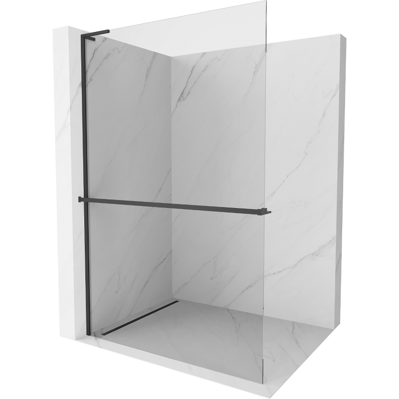 Mexen Kioto+ L douchewand met plank Walk-in 100 x 200 cm, transparant, zwart - 800-100-123-70-00
