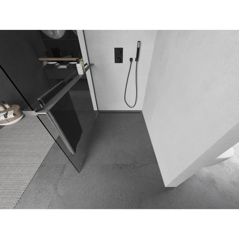 Mexen Kioto+ L dušisein riiuliga Walk-in 65 x 200 cm, läbipaistev, harjatud püssihall - 800-065-123-66-00