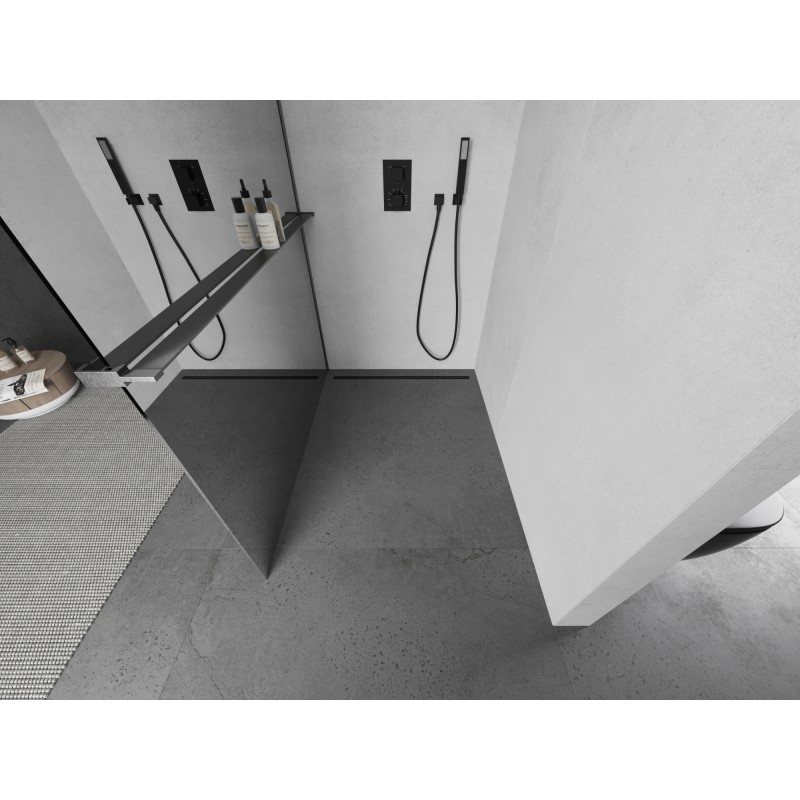 Mexen Kioto+ ścianka prysznicowa z półką Walk-in 80 x 200 cm, lustro, gun gray szczotkowany - 800-080-121-66-50