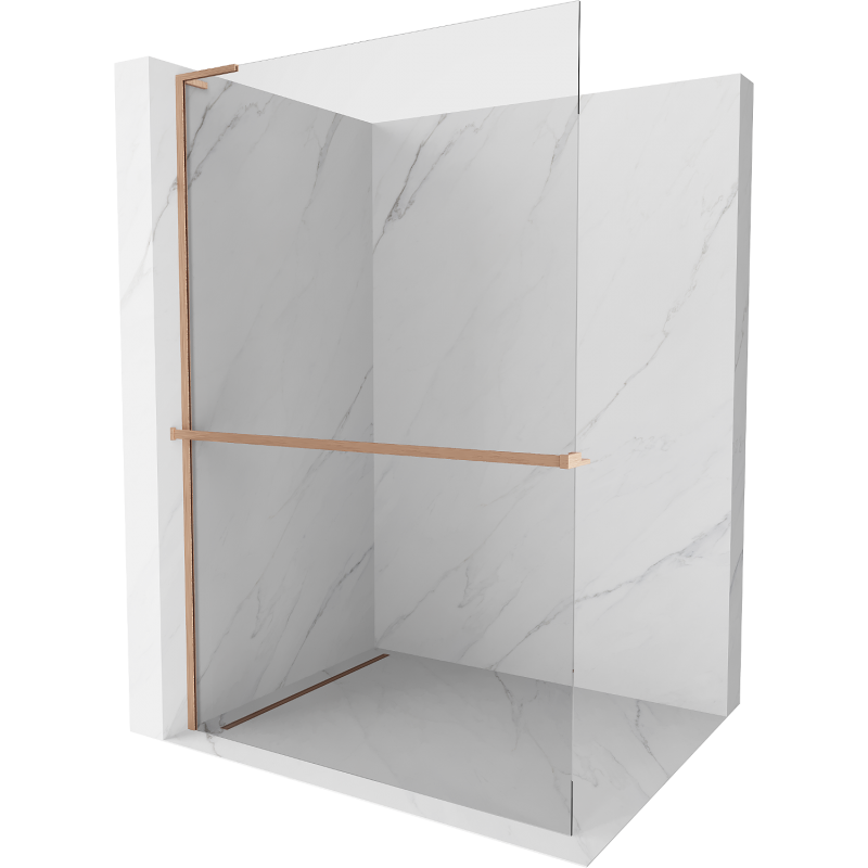 Mexen Kioto+ L Walk-in Shower Screen with Shelf 50 x 200 cm, Transparent, Brushed Brass - 800-050-123-65-00