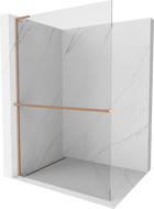 Mexen Kioto+ L zidna stijena za tuš s policom Walk-in 50 x 200 cm, prozirna, brušena mjed - 800-050-123-65-00