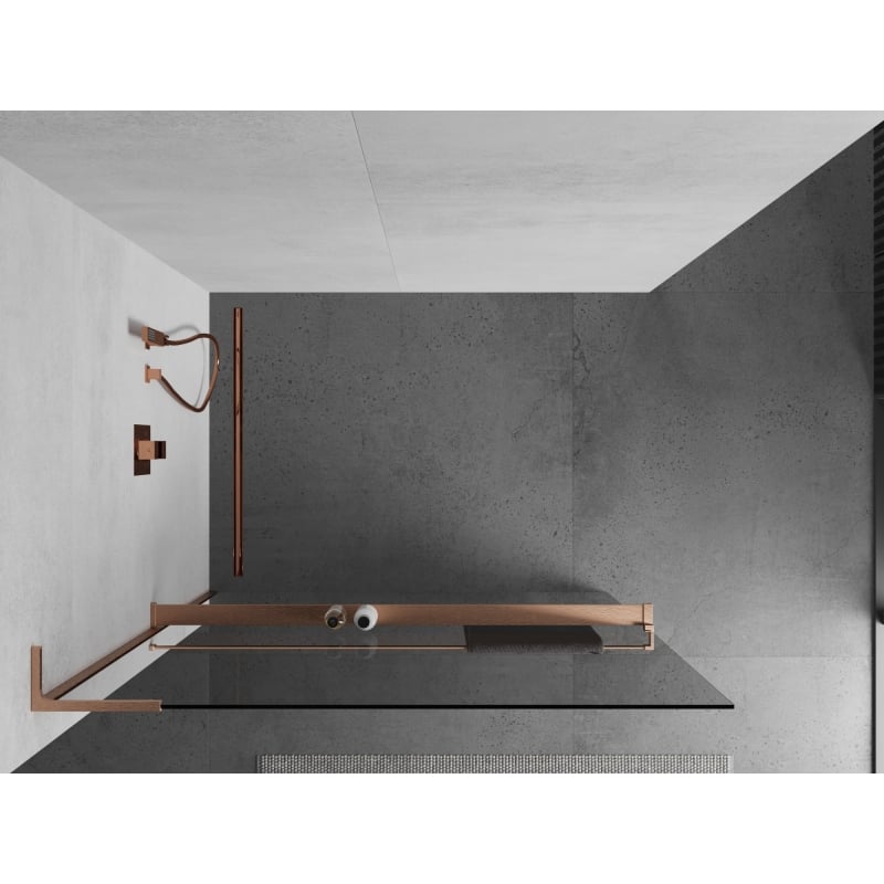 Mexen Kioto+ L dušisein riiuliga Walk-in 95 x 200 cm, läbipaistev, harjatud vask - 800-095-123-65-00