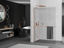 Mexen Kioto+ L Paroi de douche avec étagère Walk-in 120 x 200 cm, transparent, cuivre brossé - 800-120-123-65-00