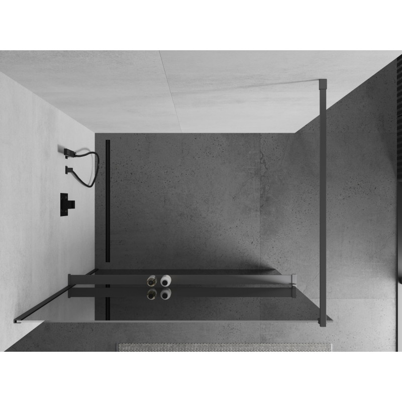 Mexen Kioto+ pregrada za tuš s policom, Walk-in 120 x 200 cm, ogledalo, pištoljski metal - 800-120-121-95-50