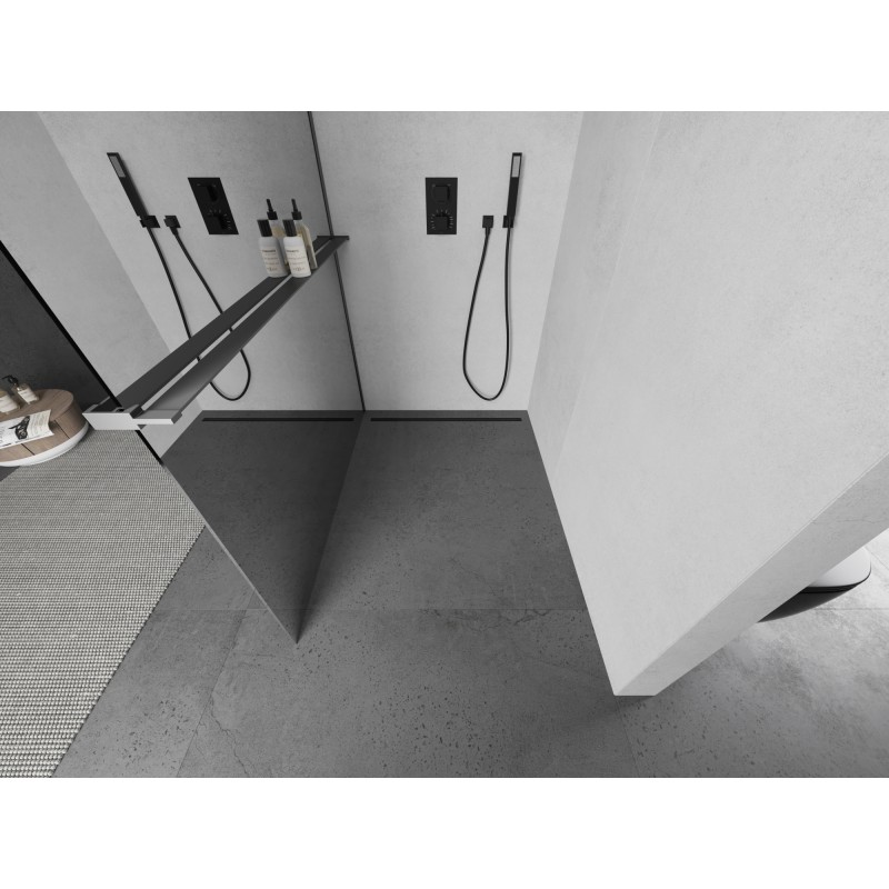 Mexen Kioto+ ścianka prysznicowa z półką Walk-in 130 x 200 cm, lustro, gun metal - 800-130-121-95-50