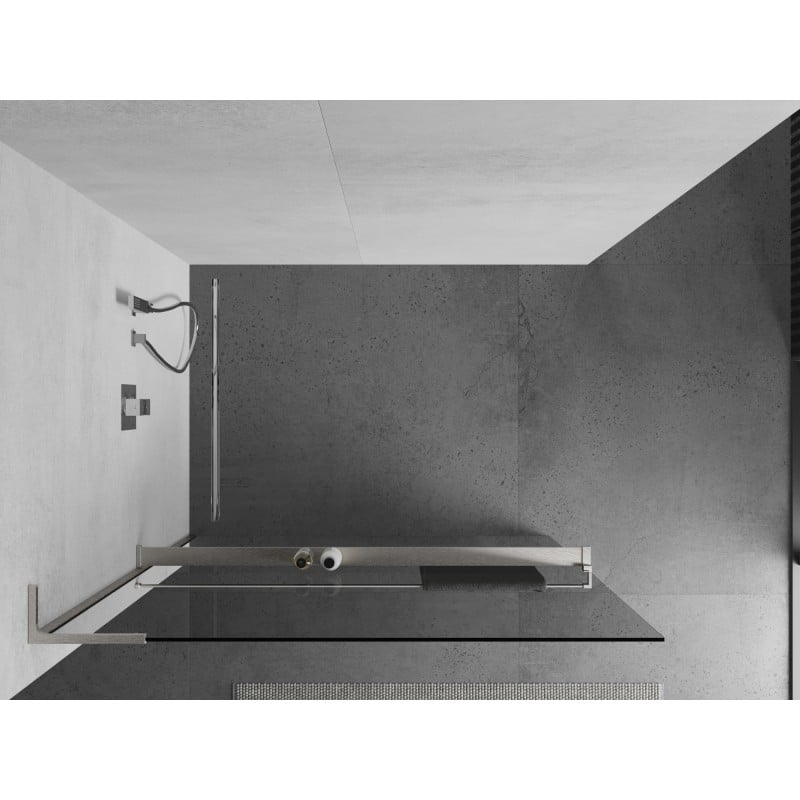 Mexen Kioto+ L paroi de douche avec étagère Walk-in 115 x 200 cm, transparent, nickel brossé - 800-115-123-97-00