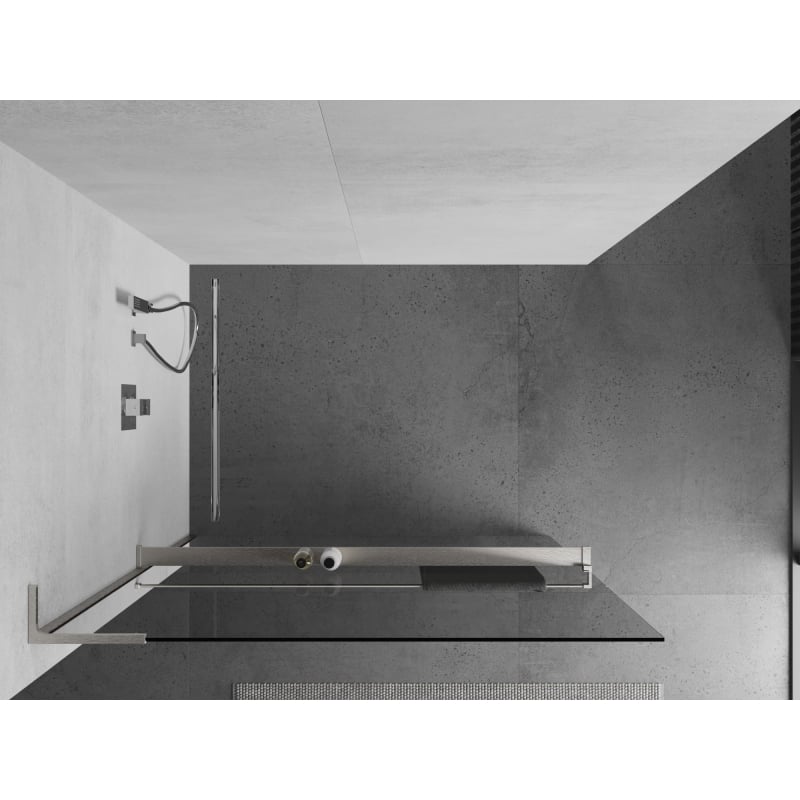Mexen Kioto+ L ścianka prysznicowa z półką Walk-in 100 x 200 cm, transparent, nikiel szczotkowany - 800-100-123-97-00
