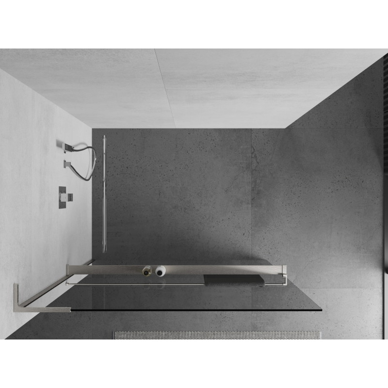 Mexen Kioto+ L dušisein riiuliga Walk-in 85 x 200 cm, läbipaistev, harjatud nikkel - 800-085-123-97-00