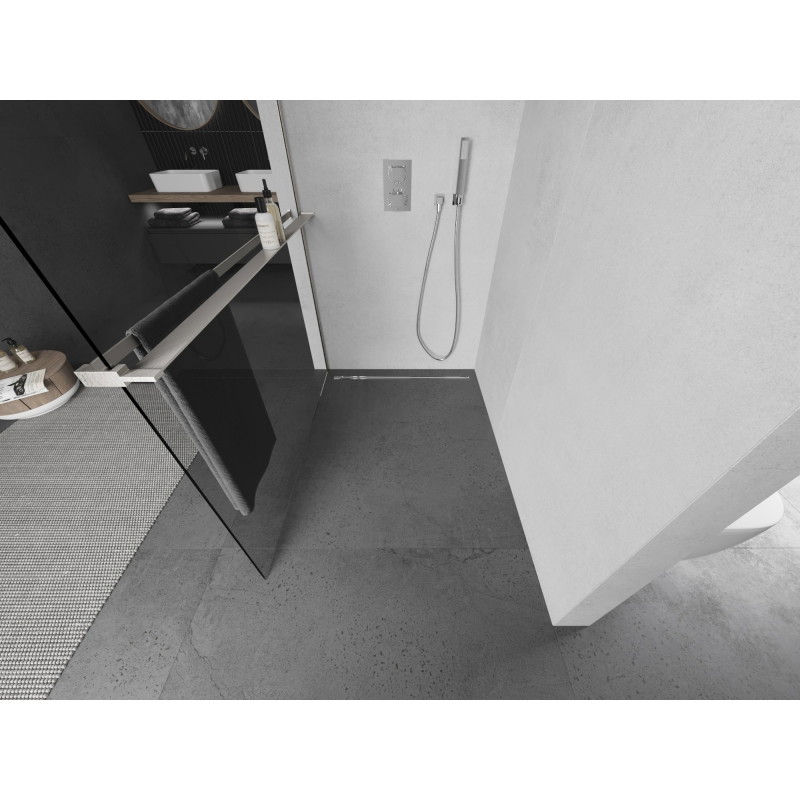 Mexen Kioto+ L dušisein riiuliga Walk-in 85 x 200 cm, läbipaistev, harjatud nikkel - 800-085-123-97-00