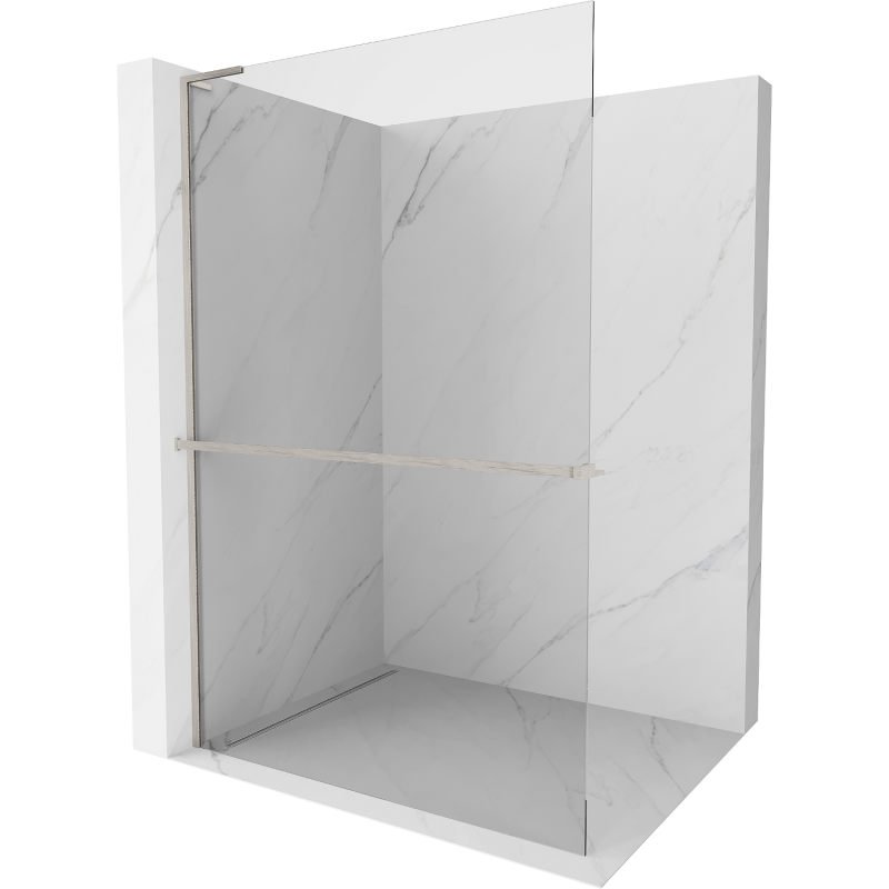 Mexen Kioto+ L Walk-in Shower Partition with Shelf 65 x 200 cm, Transparent, Brushed Nickel - 800-065-123-97-00