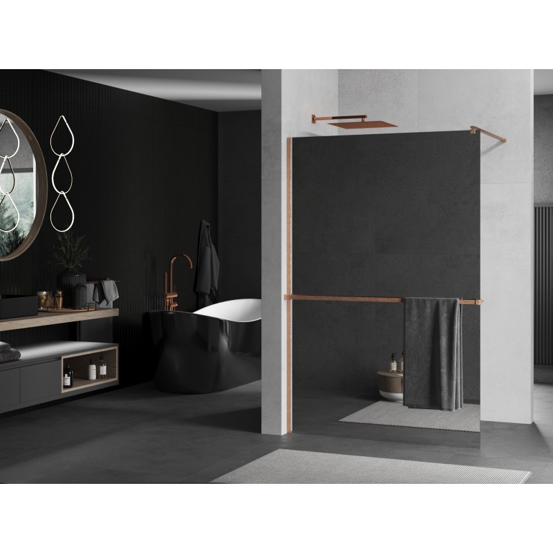 Mexen Kioto+ ścianka prysznicowa z półką Walk-in 80 x 200 cm, lustro, miedź szczotkowana - 800-080-121-65-50