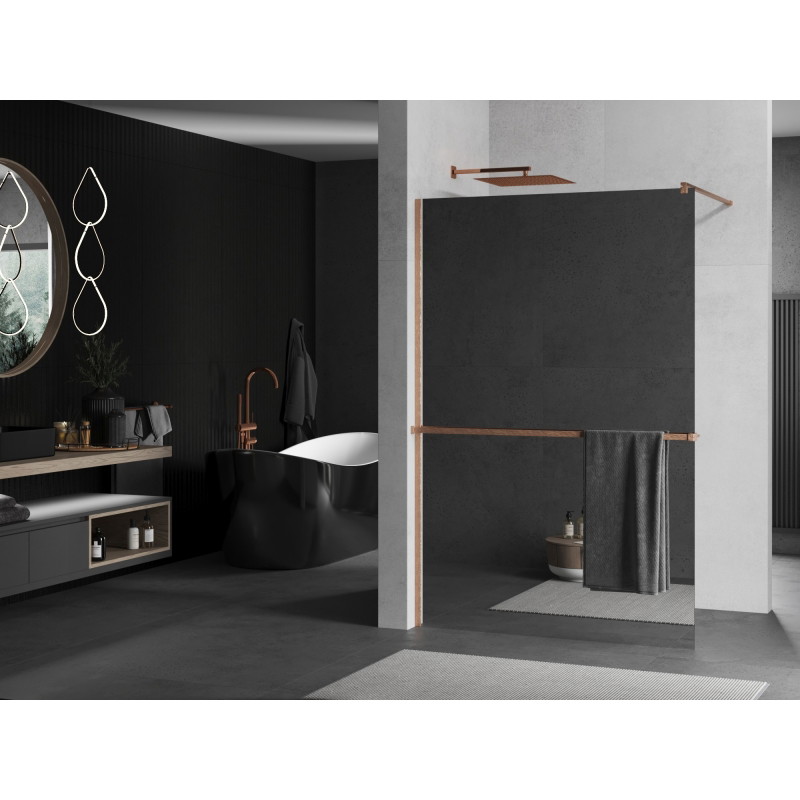 Mexen Kioto+ dušipaneel riiuliga Walk-in 130 x 200 cm, peegel, harjatud vask - 800-130-121-65-50