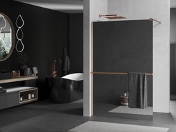 Mexen Kioto+ staklena pregrada s policom Walk-in 130 x 200 cm, ogledalo, brušeni bakar - 800-130-121-65-50