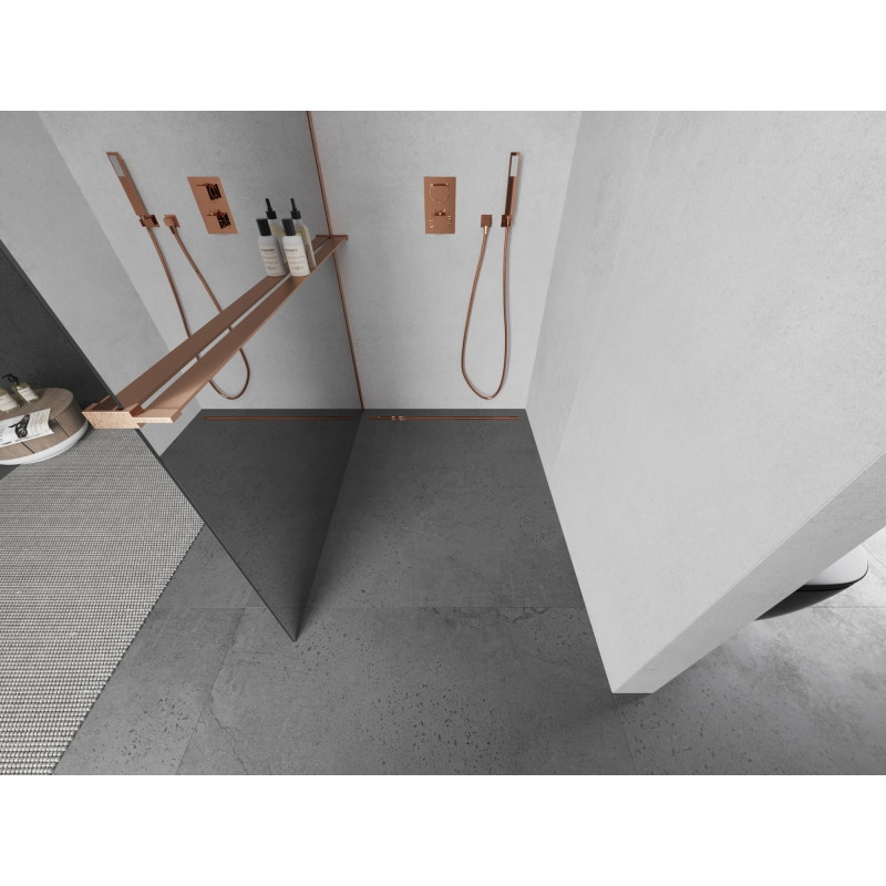 Mexen Kioto+ dušipaneel riiuliga Walk-in 130 x 200 cm, peegel, harjatud vask - 800-130-121-65-50