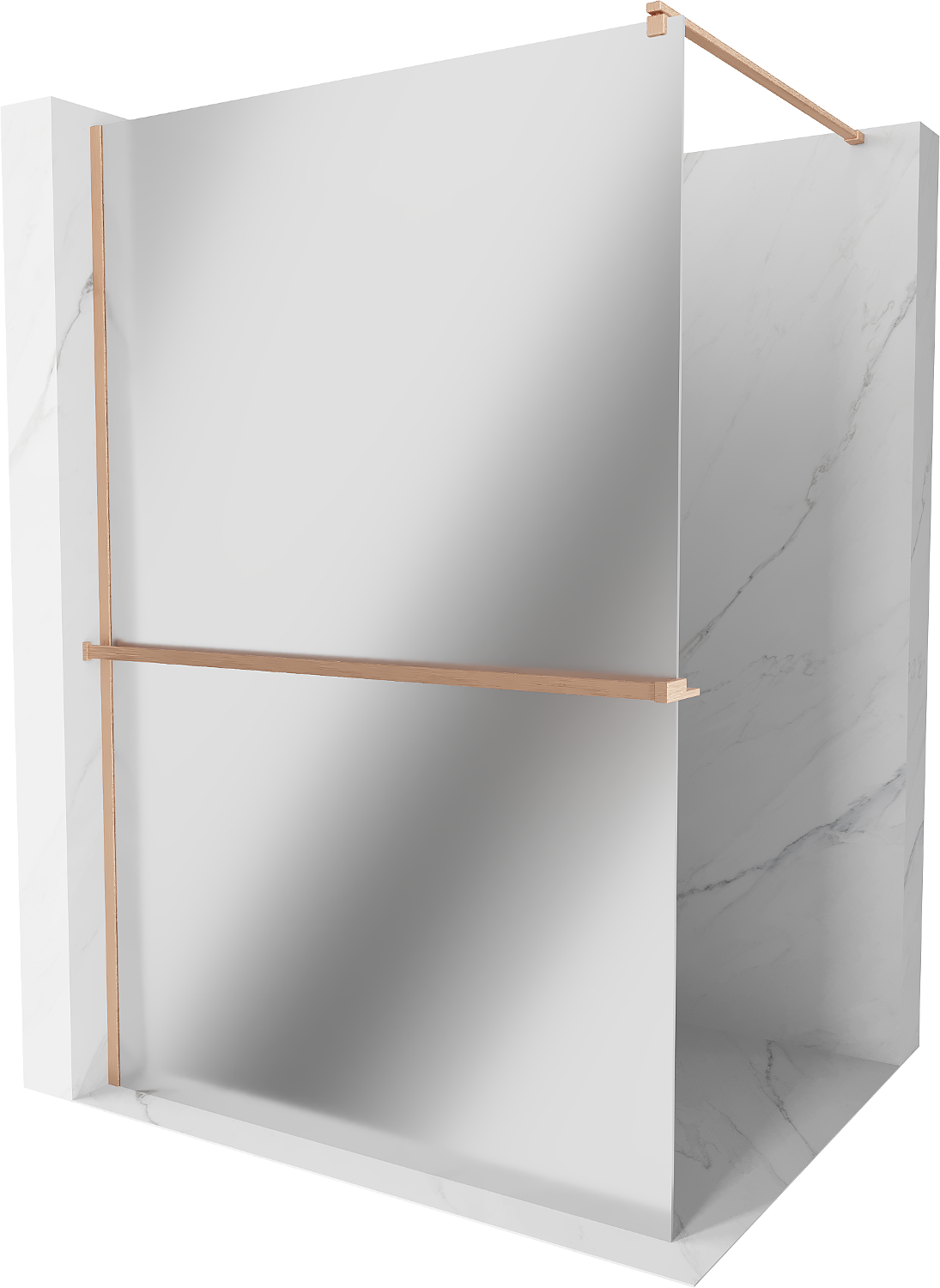 Mexen Kioto+ ścianka prysznicowa z półką Walk-in 130 x 200 cm, lustro, miedź szczotkowana - 800-130-121-65-50