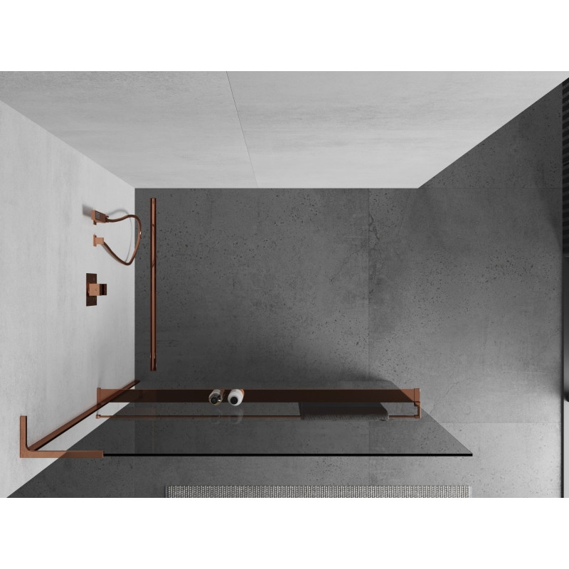 Mexen Kioto+ L dušisein riiuliga Walk-in 90 x 200 cm, läbipaistev, roosa kuld - 800-090-123-60-00