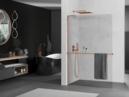 Mexen Kioto+ L Duschwand mit Regal Walk-in 65 x 200 cm, transparent, roségold - 800-065-123-60-00