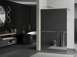 Mexen Kioto+ pared de ducha con estante Walk-in 70 x 200 cm, espejo, oro cepillado - 800-070-121-55-50