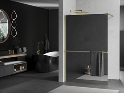 Mexen Kioto+ zidni paravan s policom Walk-in 90 x 200 cm, ogledalo, zlatno četkano - 800-090-121-55-50