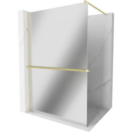 Mexen Kioto+ parede de chuveiro com prateleira Walk-in 90 x 200 cm, espelho, dourado escovado - 800-090-121-55-50
