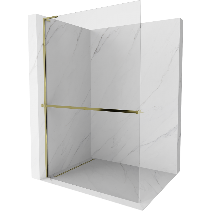 Mexen Kioto+ L Shower Wall with Shelf Walk-in 115 x 200 cm, transparent, gold - 800-115-123-50-00