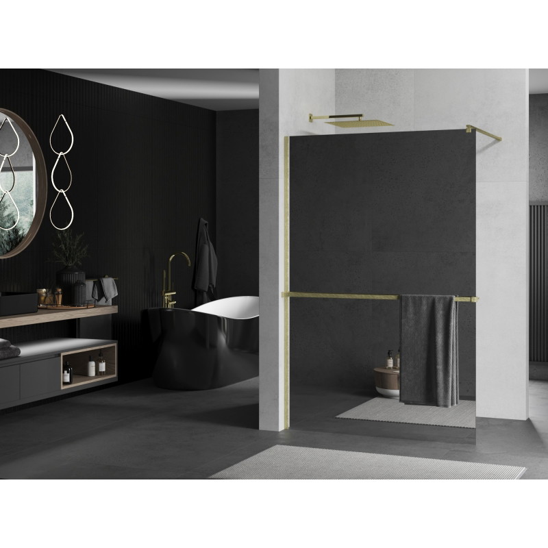 Mexen Kioto+ dušisein riiuliga Walk-in 130 x 200 cm, peegel, kuldne harjatud - 800-130-121-55-50